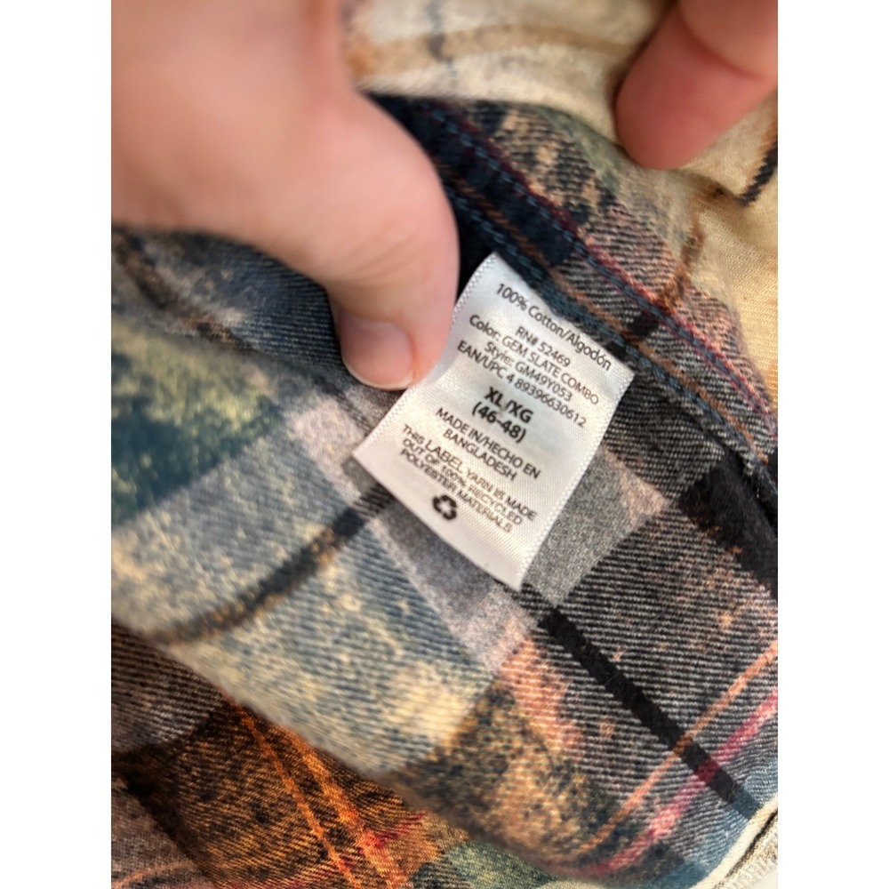 Flannel Shirt George Teal Plaid Custom Bleached Dip Dye Grunge Distressed - Picture 6 of 6